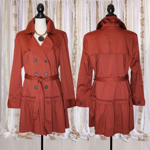 Elle Jackets & Blazers - Elle Ruffled Rust Trench or Rain Coat Size X-Large
